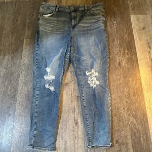 American Eagle Outfitters Women's Blue Distressed Skinny Jeans